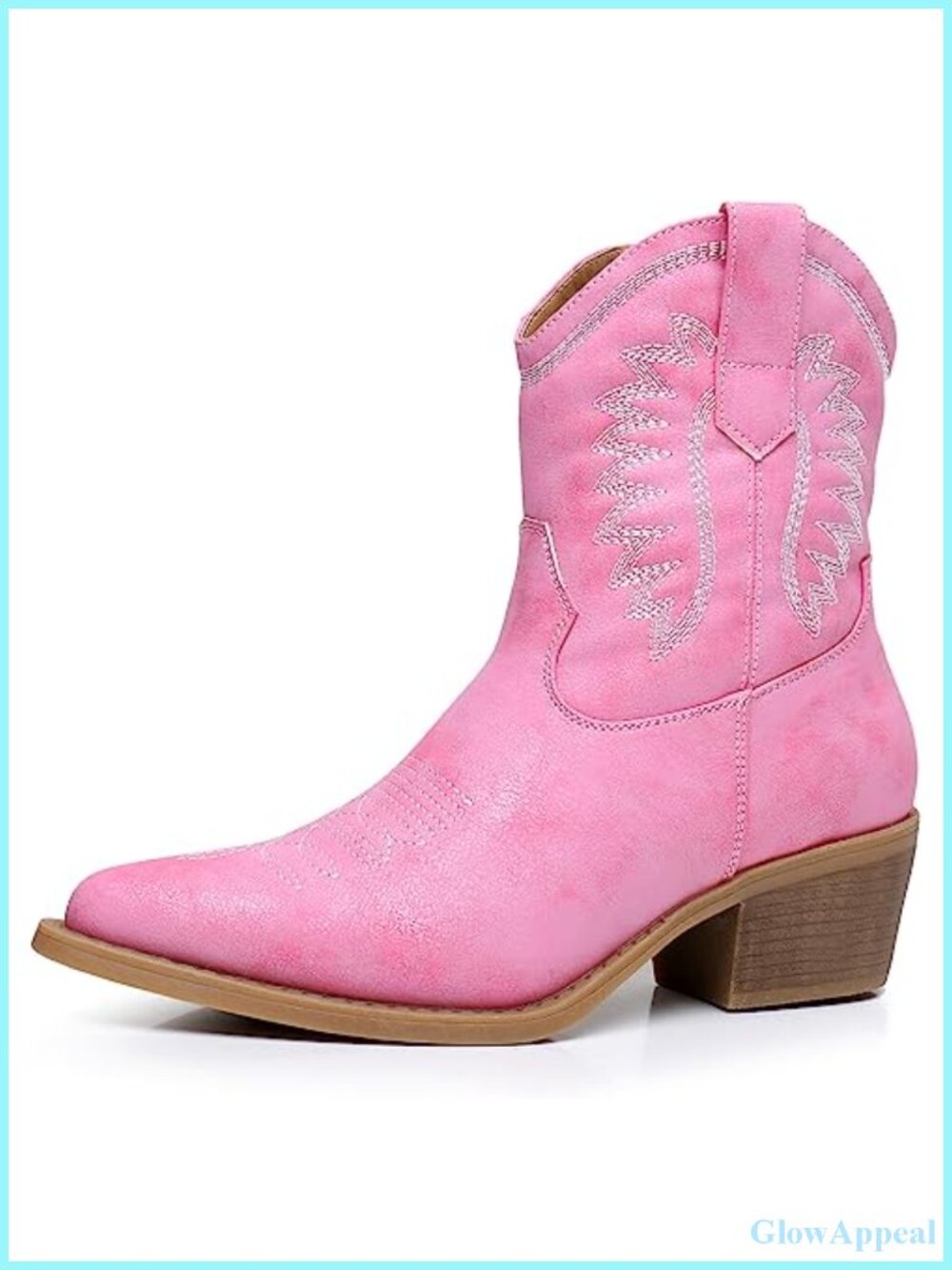 Pointed Toe Faux Leather Cowboy Booties Side Zip Mid Calf Western Boots